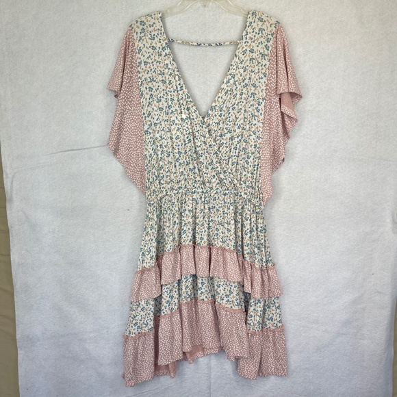 Stitchdrop Cottage Bloom Flutter Sleeve V neck Mini Dress Floral - Picture 8 of 11